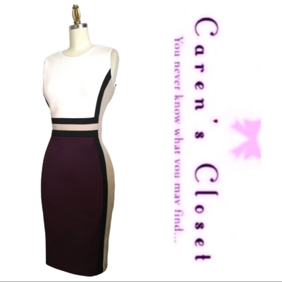 Calvin Klein Purple & Cream Scuba Sleeveless Sheath Dress - Picture 7 of 8